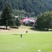 Paraglider approaching the rugby pitch